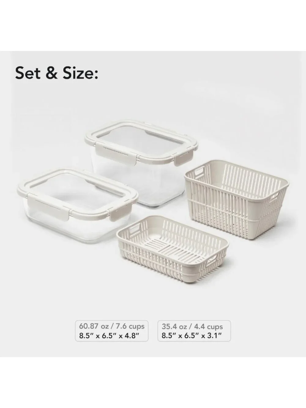 Airtight Glass Produce Storage Containers, 2-Pack - BPA-Free, Leakproof, with